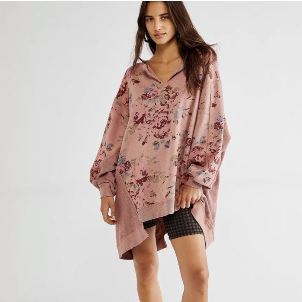 Free People With The Band Pullover Sweatshirt Oversized Pink Cabbage Rose New
